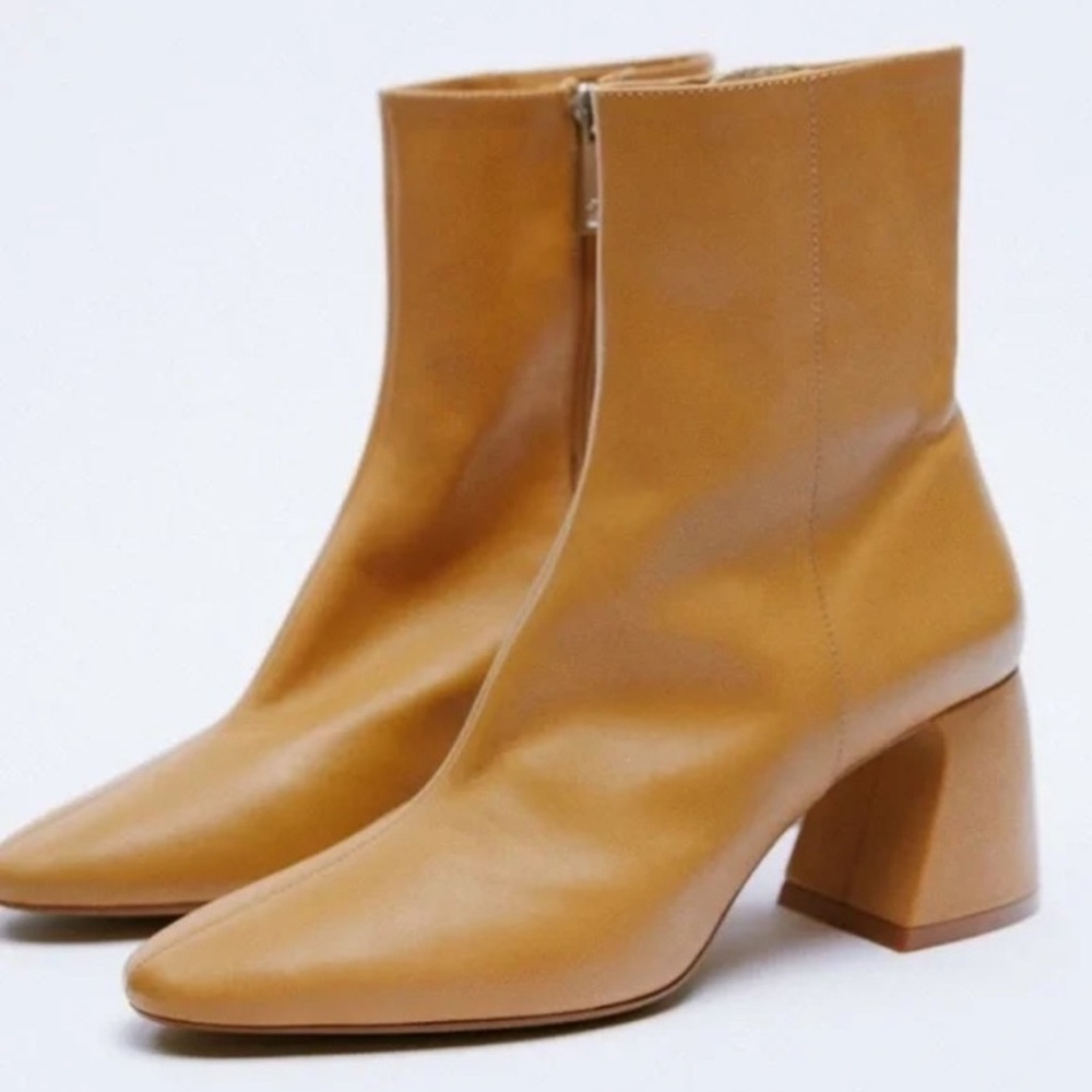 Zara Tan Leather Ankle Boots